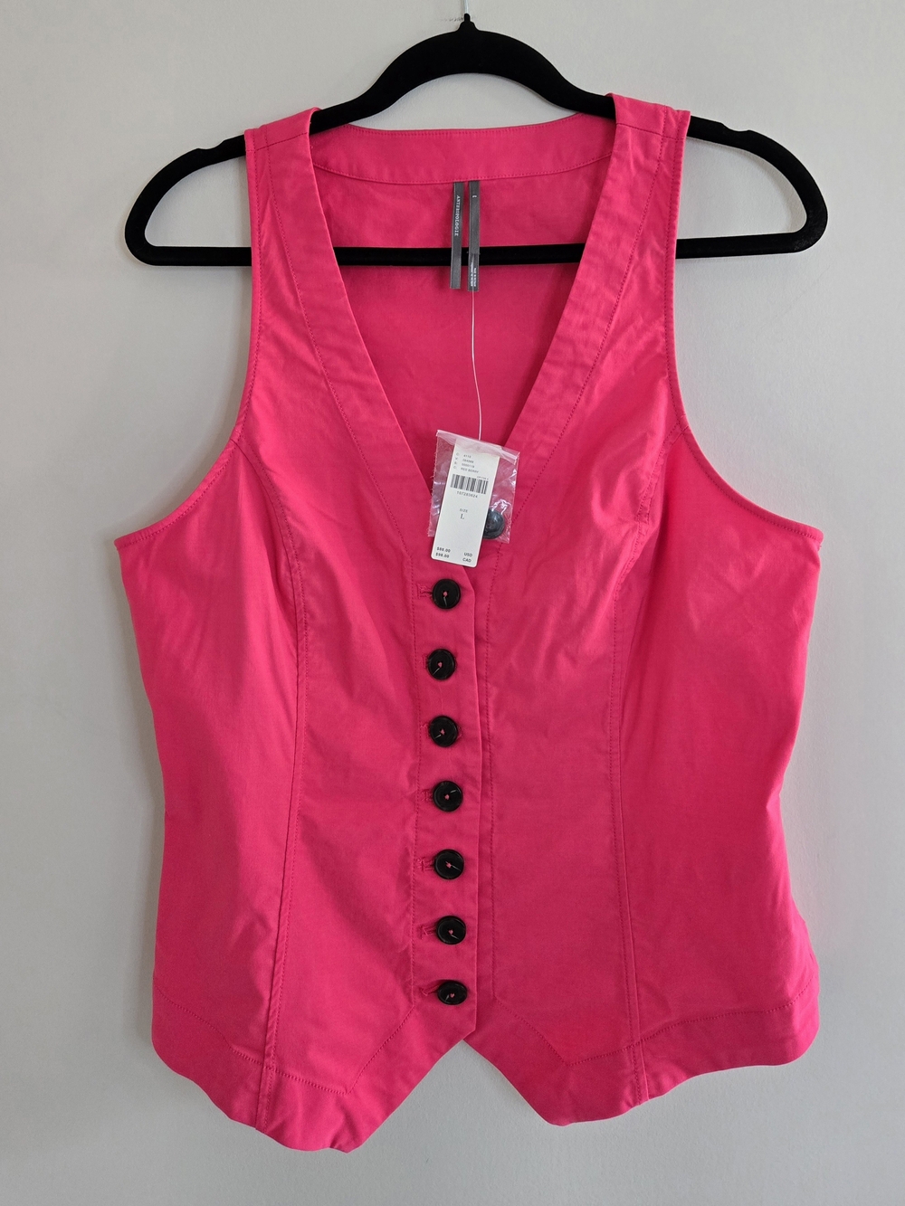 Anthropologie sleeveless, deep v-neck 7-button vest, tailored fit, red berry